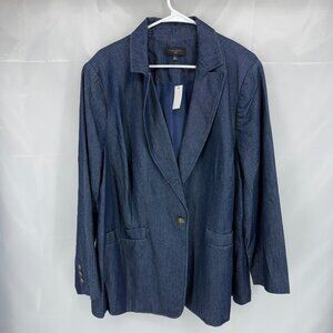Talbots Women 20W Blazer Chambray Denim Professional Single Button Work Career